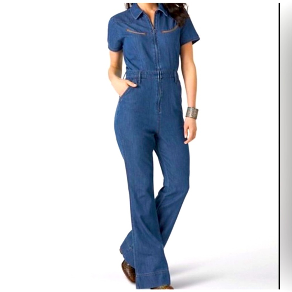 Wrangler Retro Denim Zip Front Western Coveralls Jumpsuit Boiler Suit - Size L